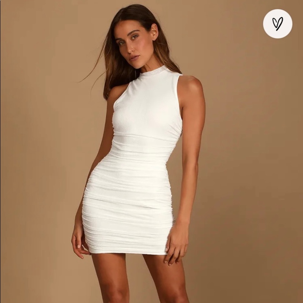Lulus movement white mesh ruched mock neck dress